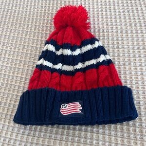 New England Revolution Soccer Beanie Hat | Striped Pom-pom  | American Flag hat